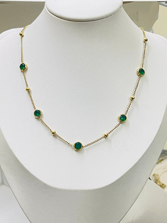 Emerald Green Station Gold Chain