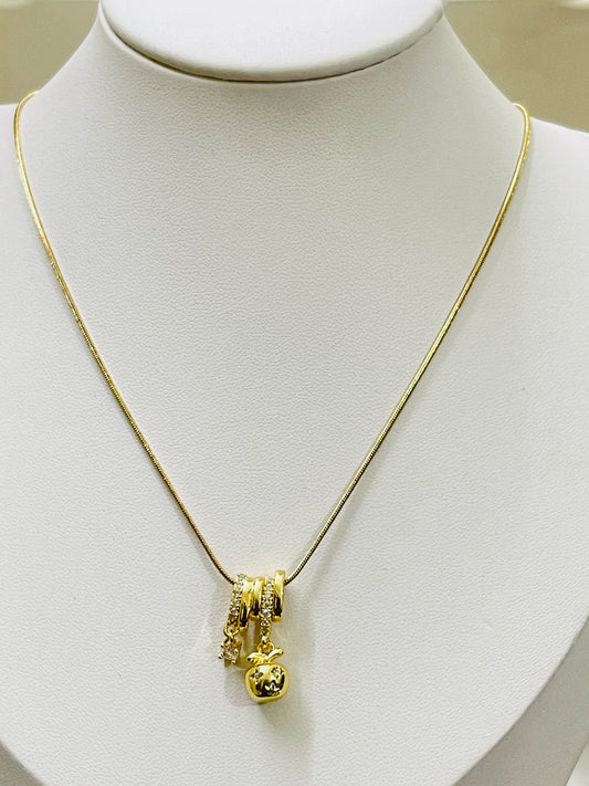 Trilogy Sparkle: Triple-Ring & Apple Pendant Chain