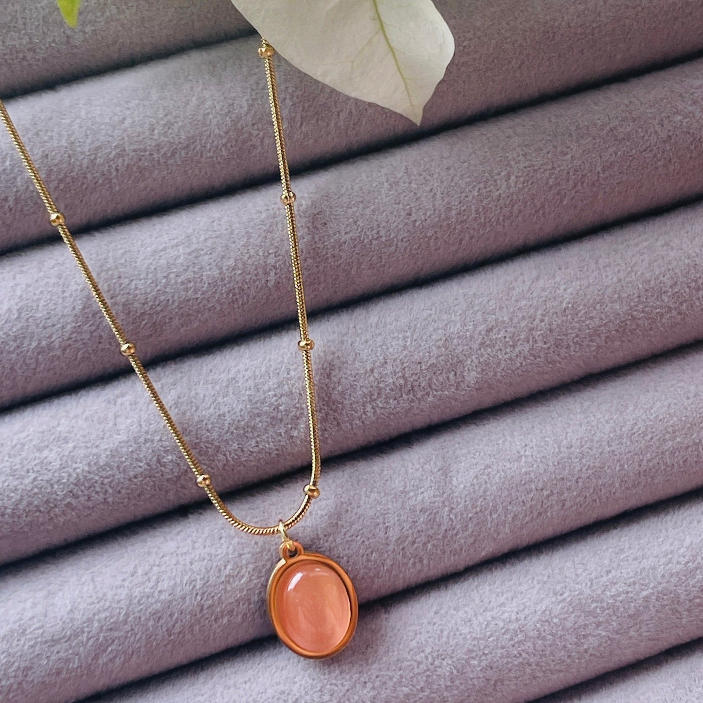 Rose Quartz Pendant Chain - 18K Gold Plated Stainless Steel