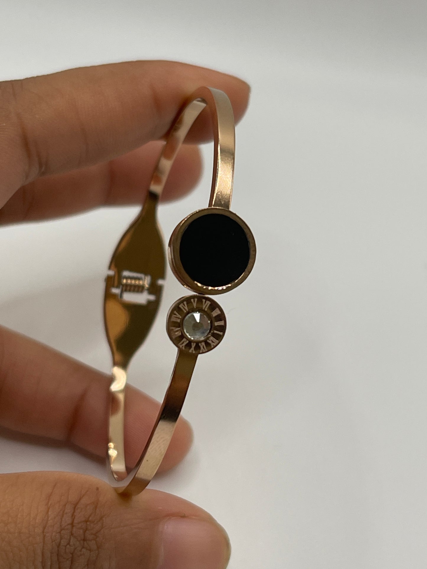 Rose Gold Dual Circle Roman Numeral Bangle