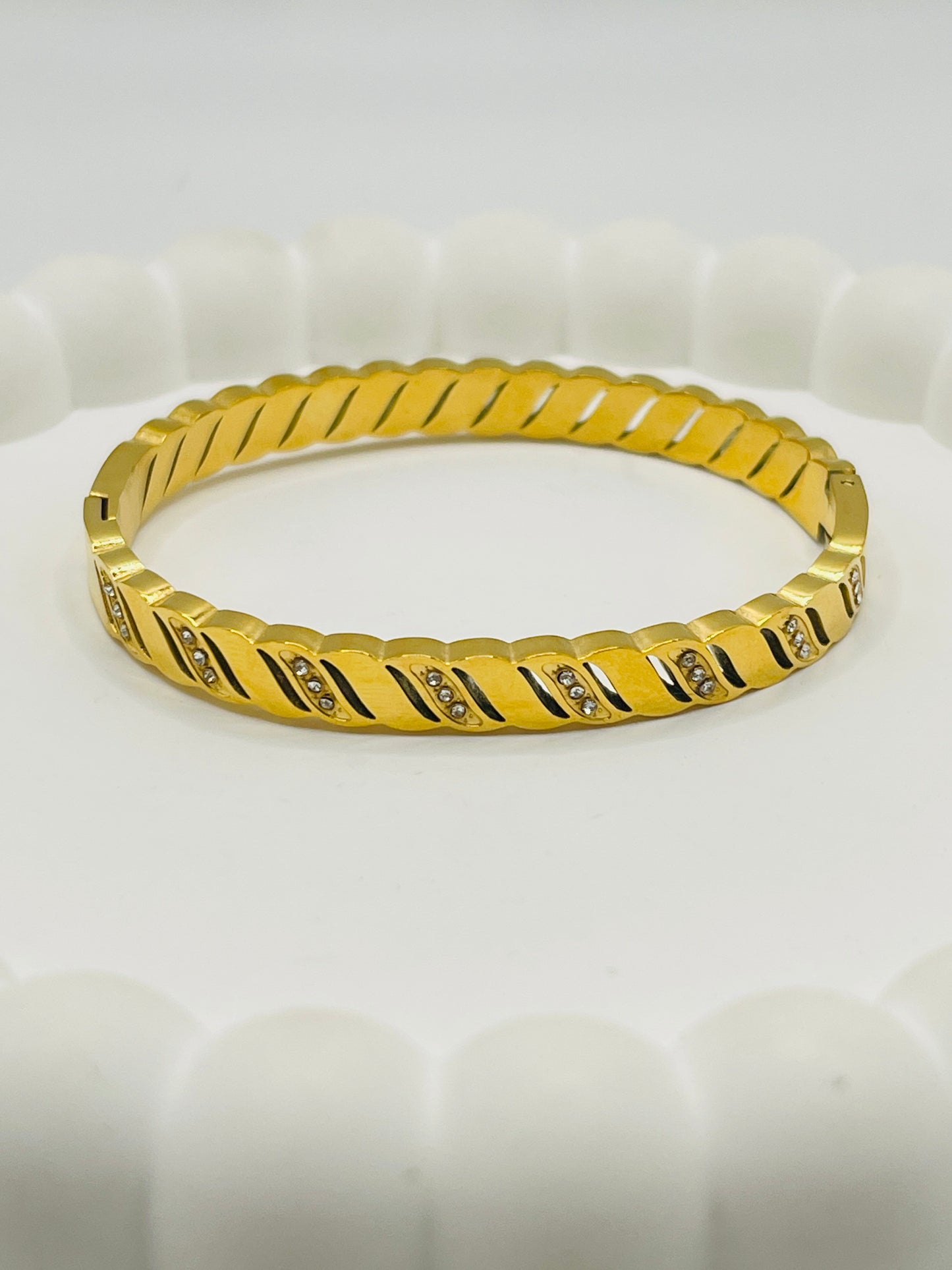 Regal Twist Crystal Gold Bangle
