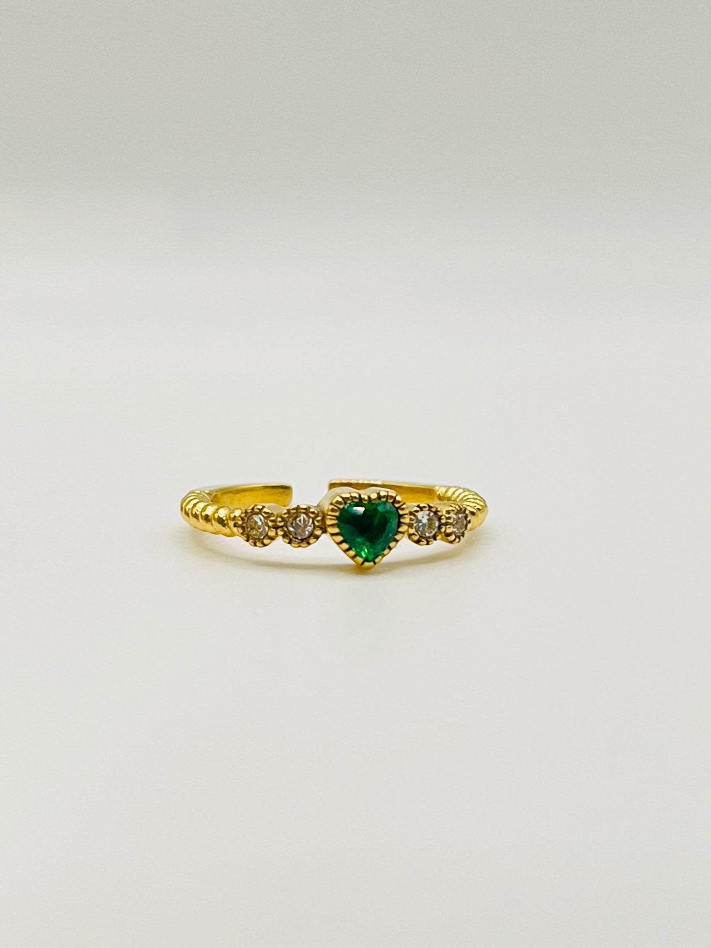 Pavé Heart Adjustable Ring - Gold Beaded Band