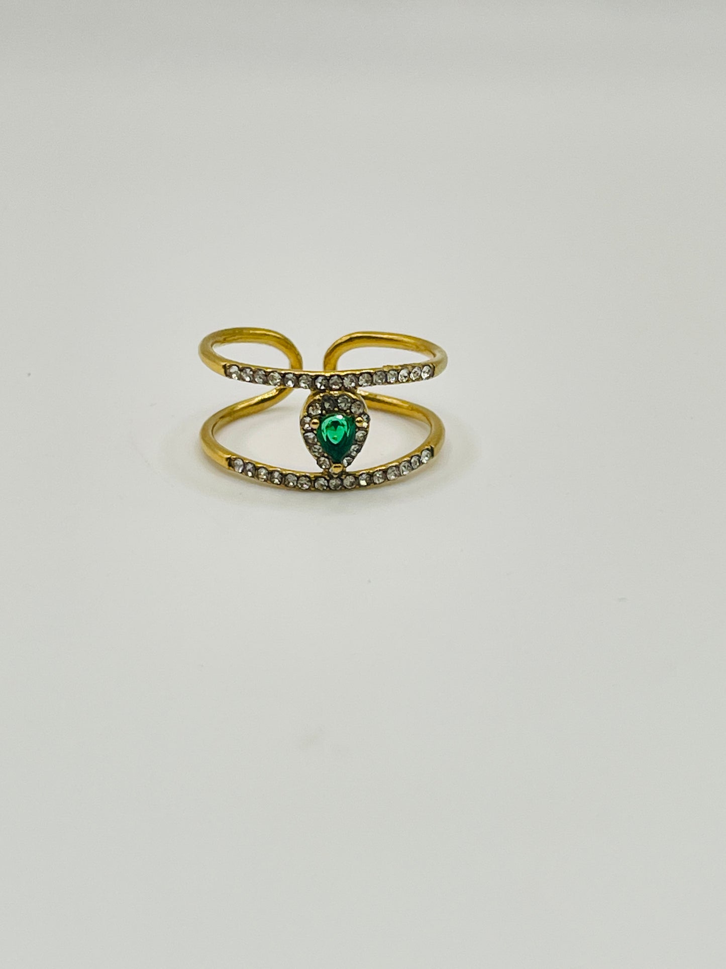 Emerald Marquise Crystal Adjustable Ring - Gold
