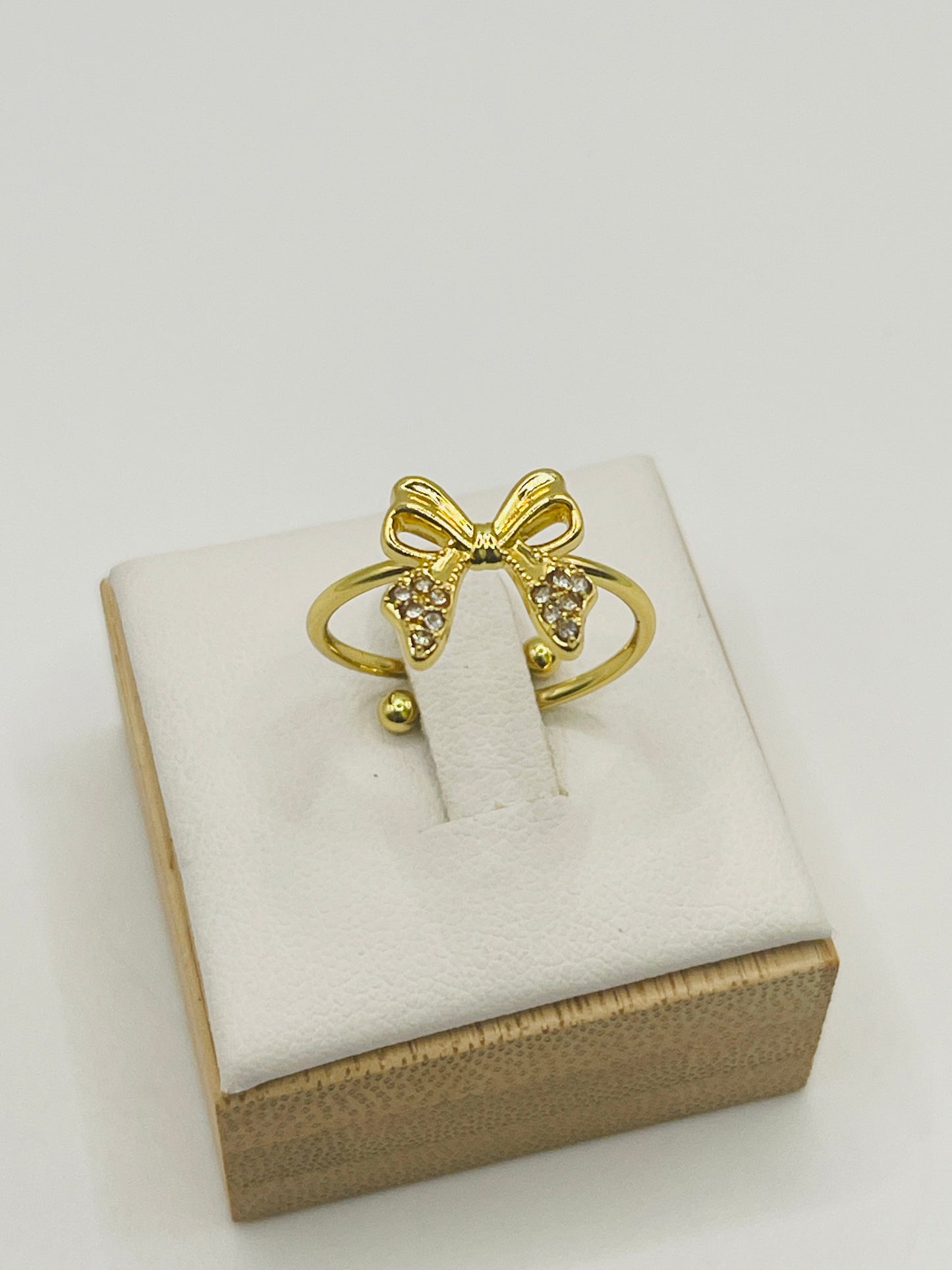 Crystal Bow Adjustable Ring - Gold Pavé