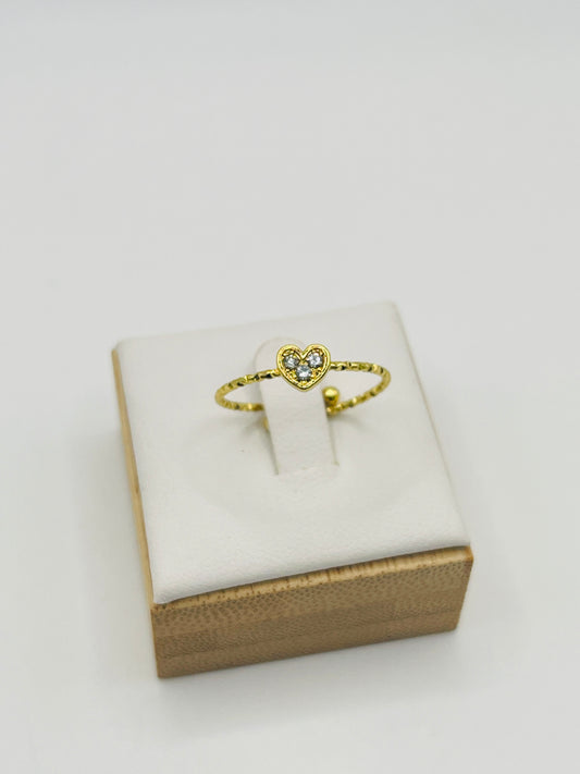 Petite Pavé Heart Adjustable Ring - Gold Chain Band