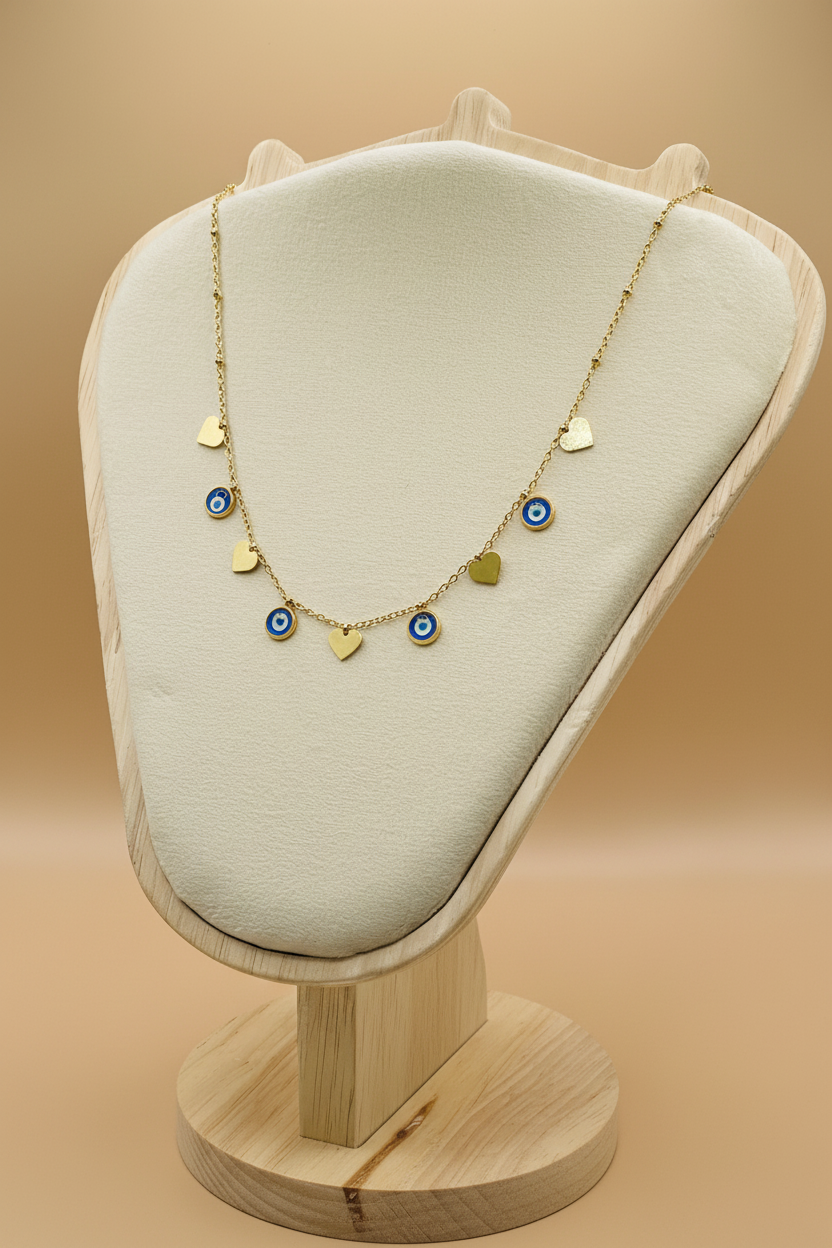 Evil Eye Heart Charm Necklace