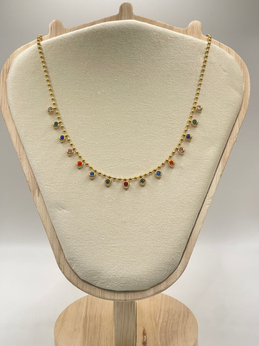 Multicolor Stone Gold Chain Necklace