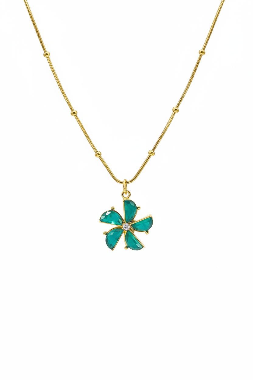 Emerald Bloom Charm Necklace