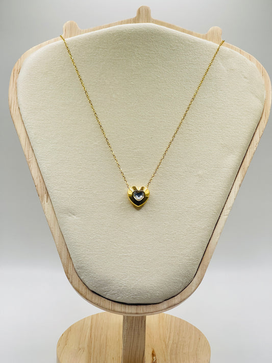 Gold Heart Crystal Pendant Necklace