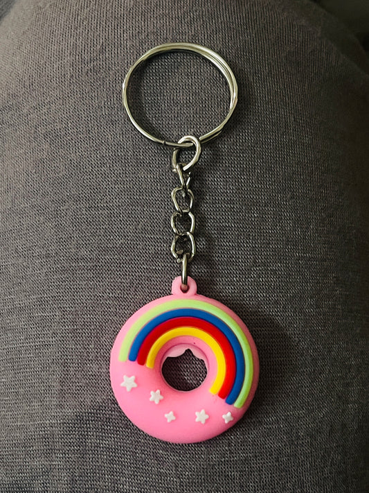 Rainbow Donut Keychain – Pastel Pink