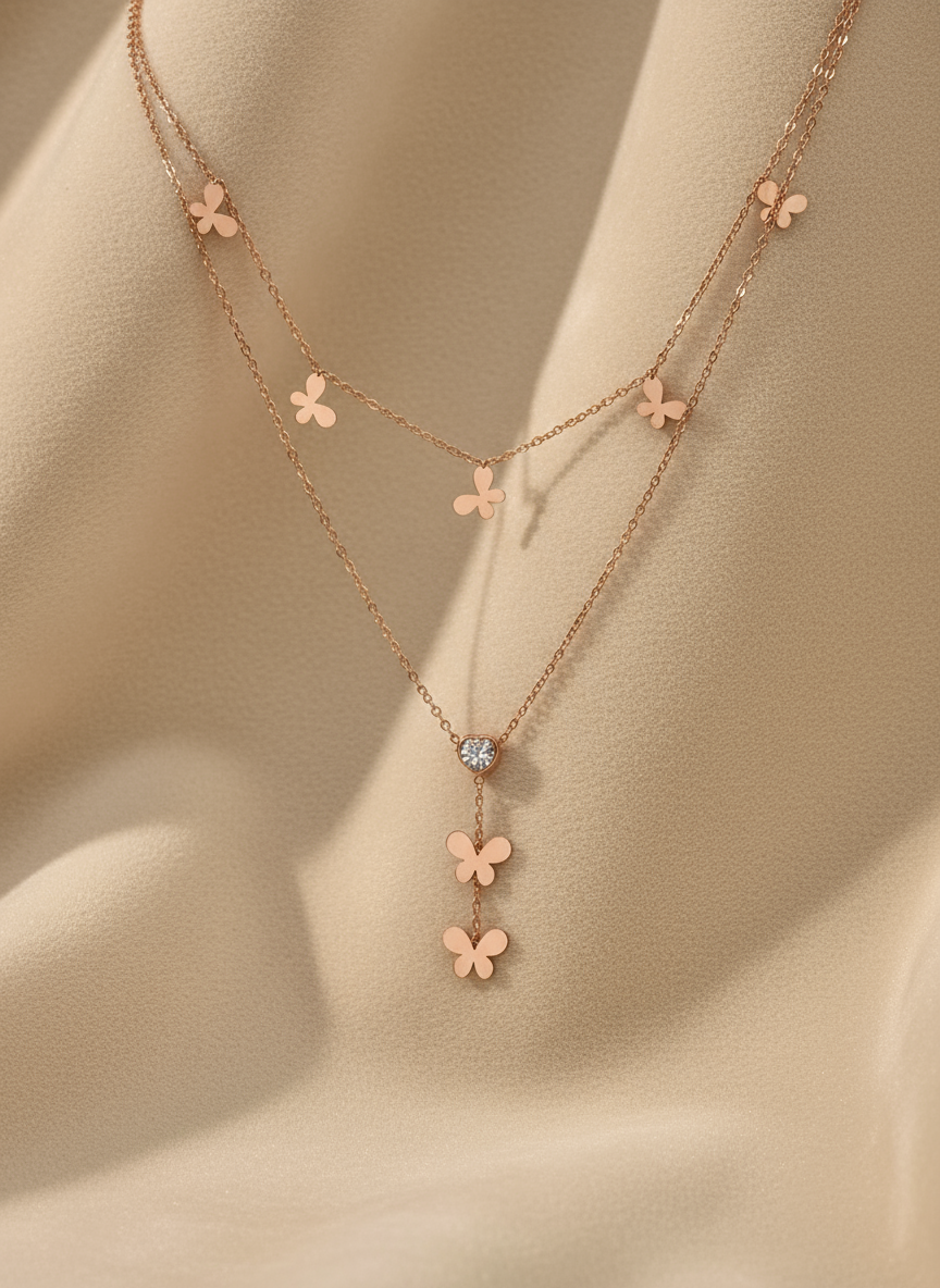 Rose Gold Double Layer Butterfly Necklace