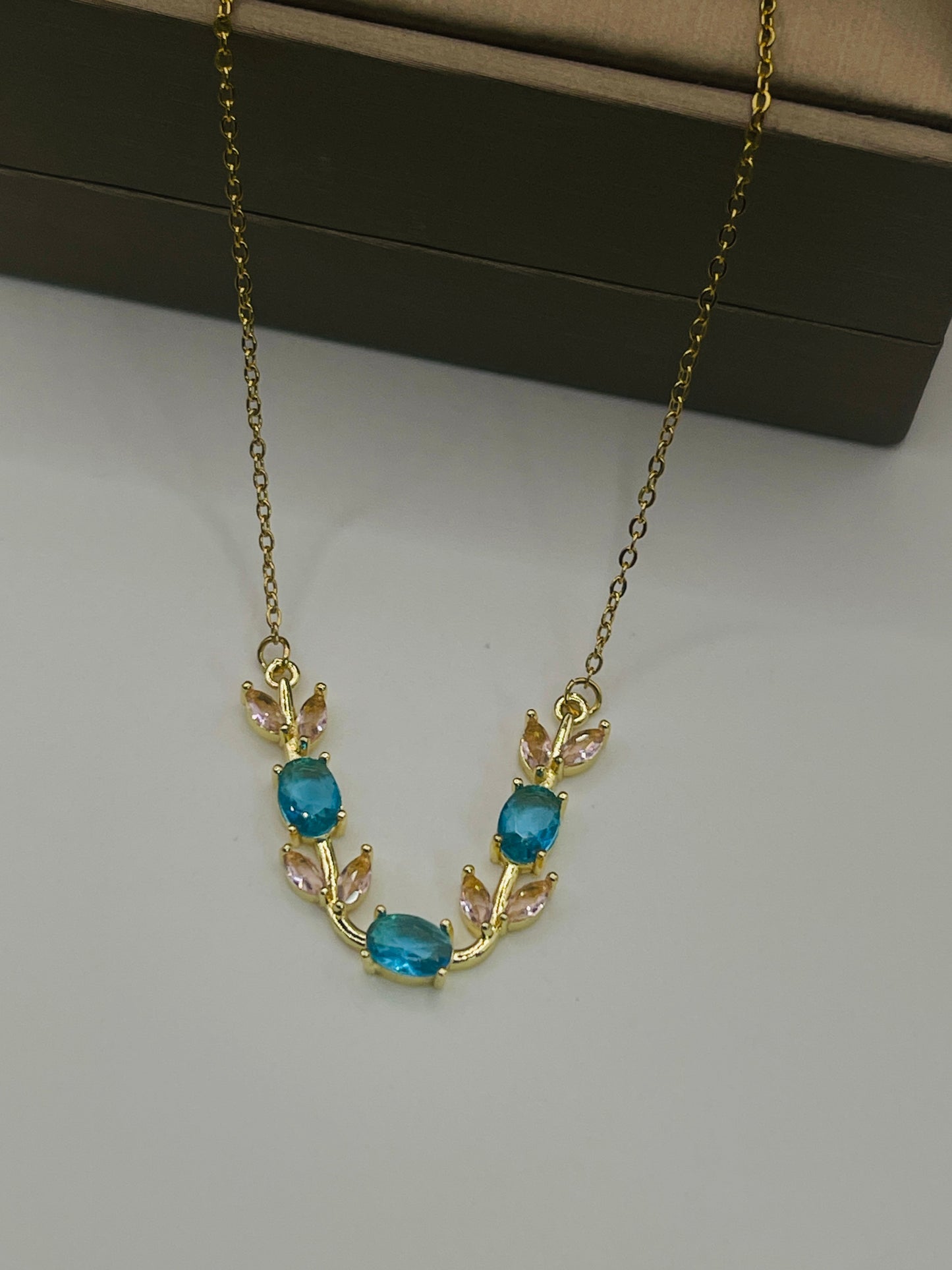 Tulip Necklace – Pink & Blue Stone