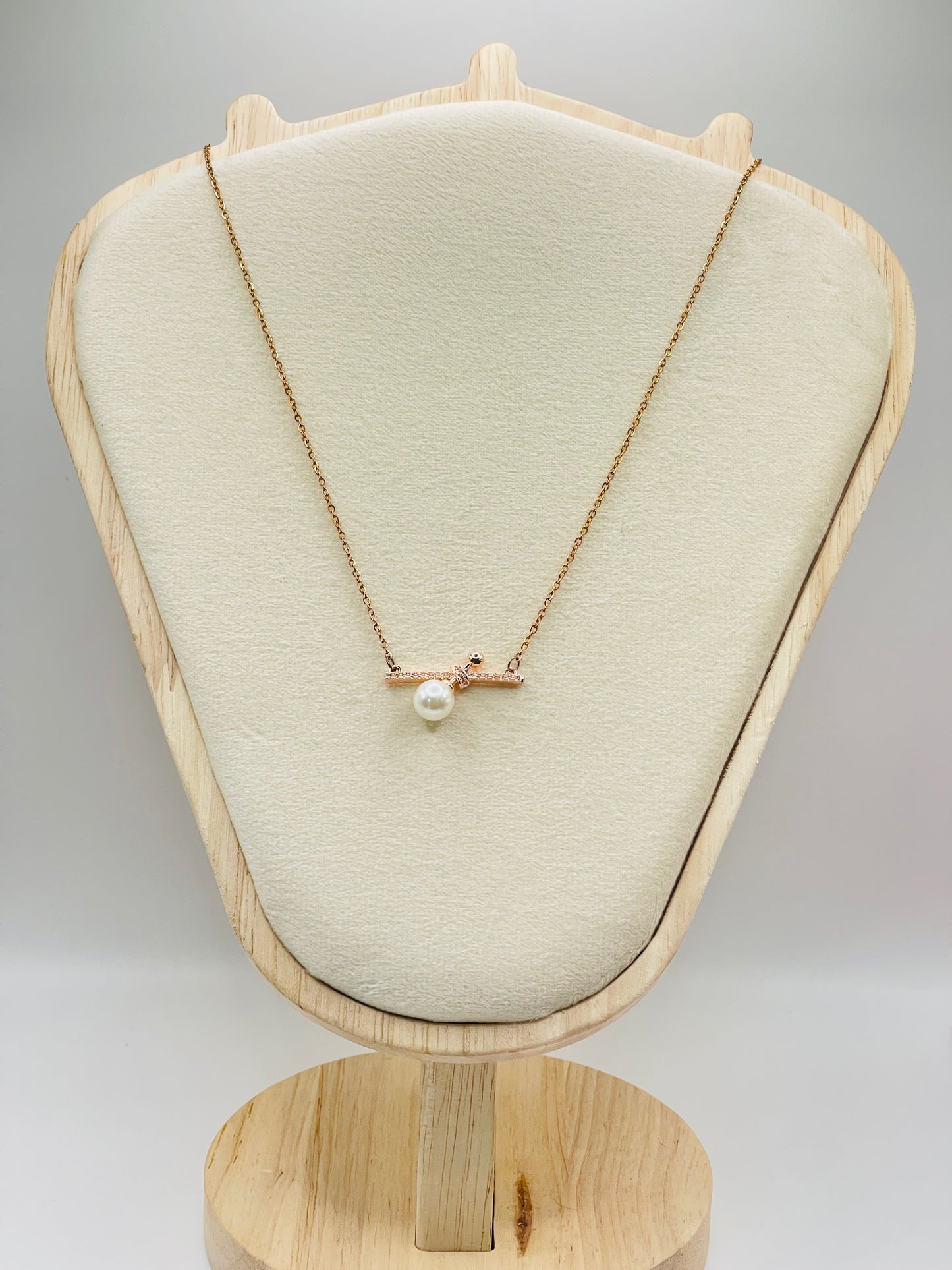 Pearl & Crystal Cross Bar Necklace