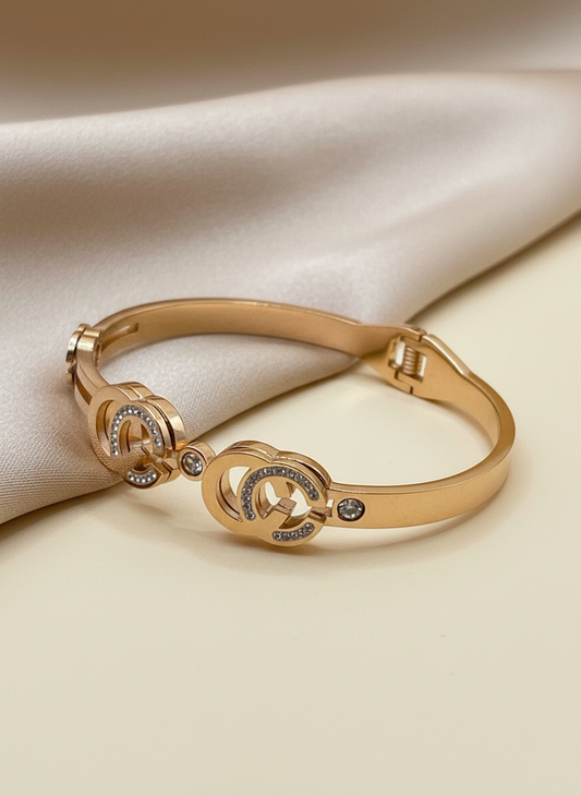 Interlocking Crystal Logo Rose Gold Bangle