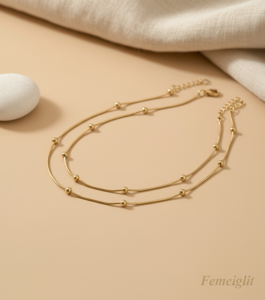 Minimalist Gold Bead Station Anklet