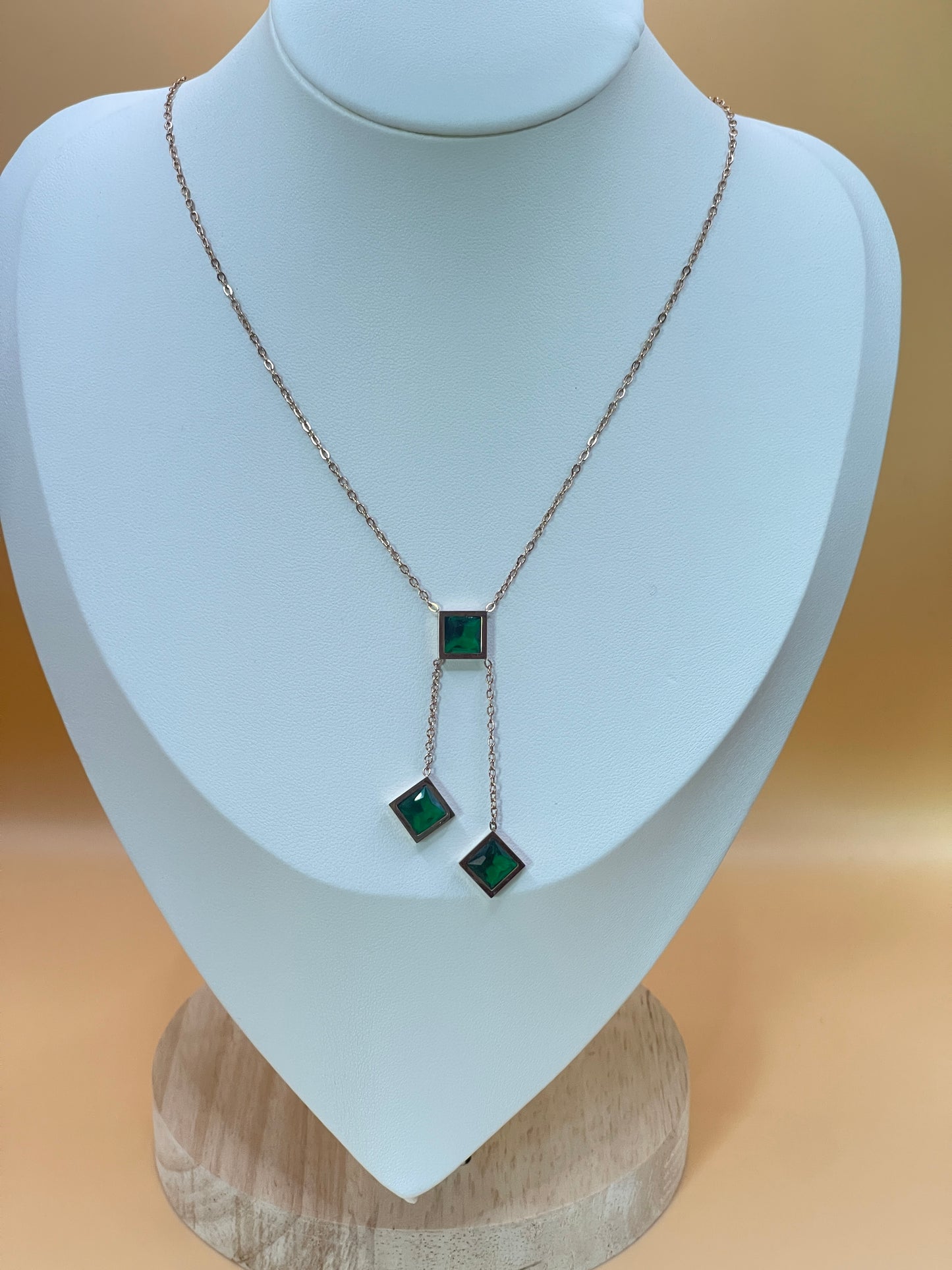 Emerald Lariat Necklace — Rose Gold
