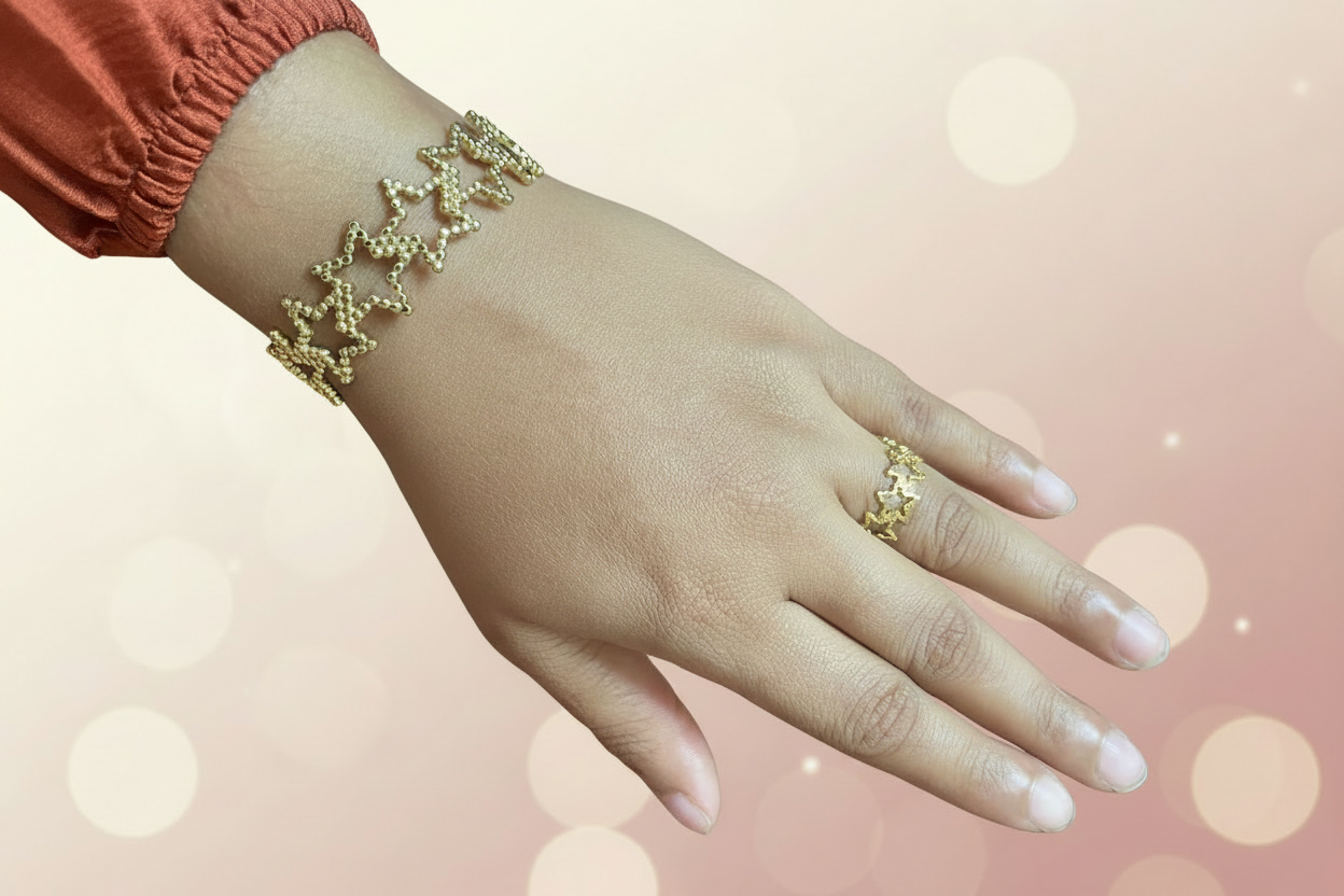 Adjustable Cuff Bangle & Ring Combo Set