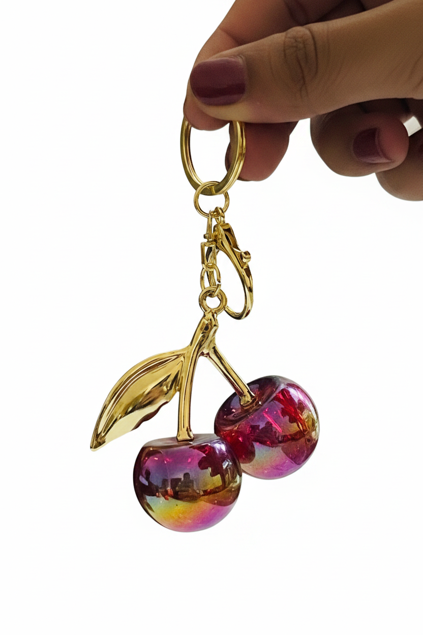 Ruby Cherry Charm Keychain