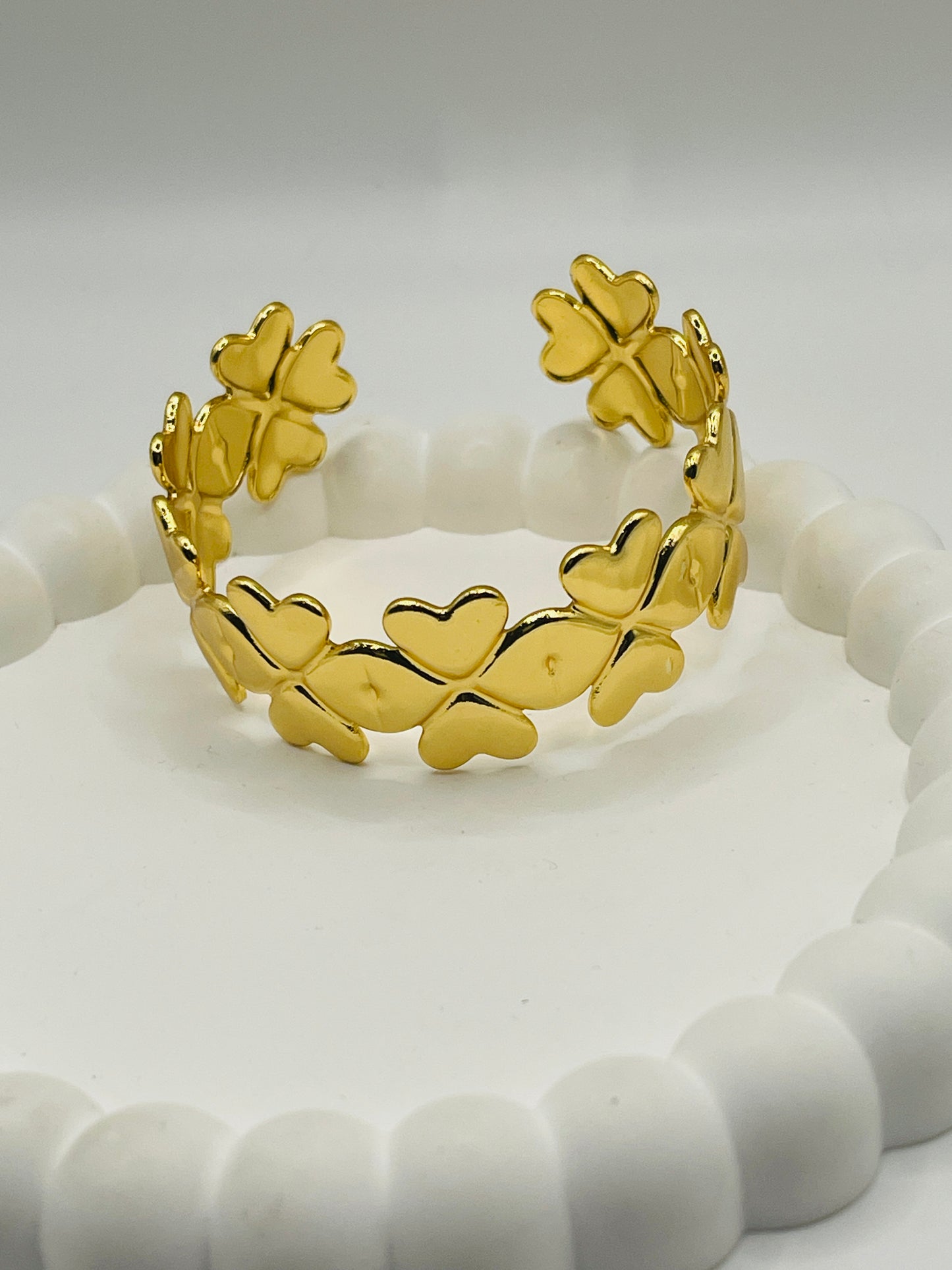 Gold Four-Leaf Clover Cuff Bangle