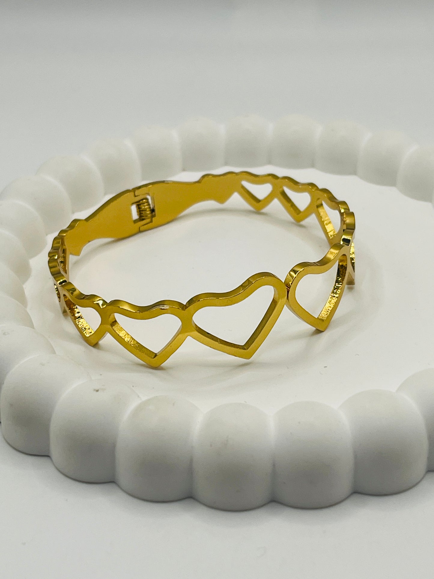 Gold Open Heart Bangle Bracelet