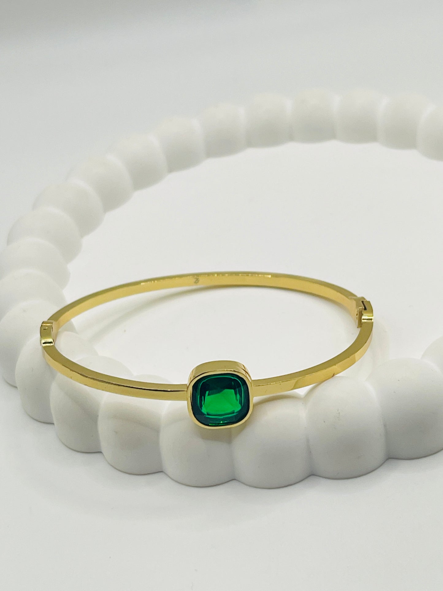 Gold Emerald Green Stone Bangle