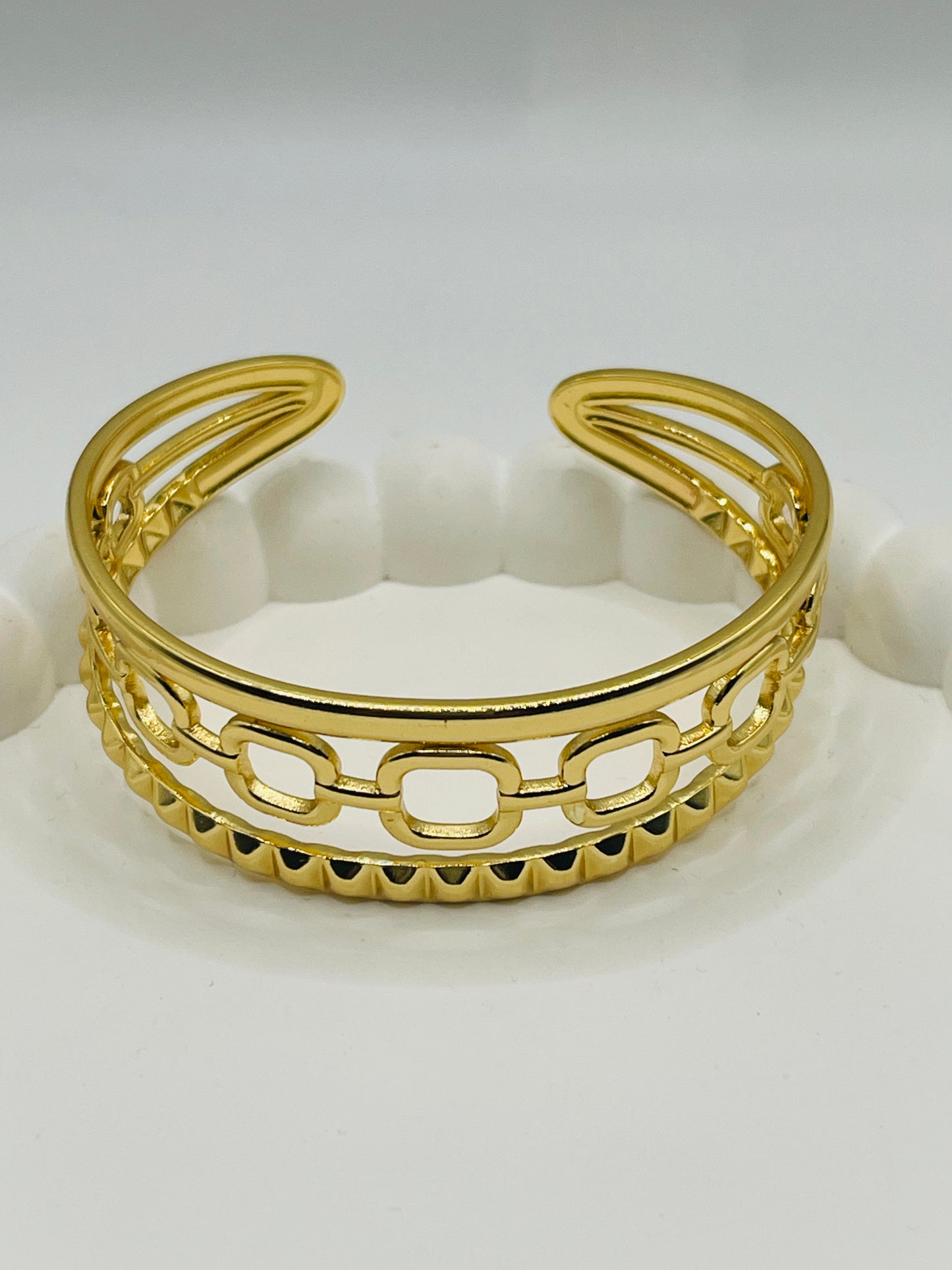 Gold Triple Layer Chain Link Cuff Bangle – Adjustable