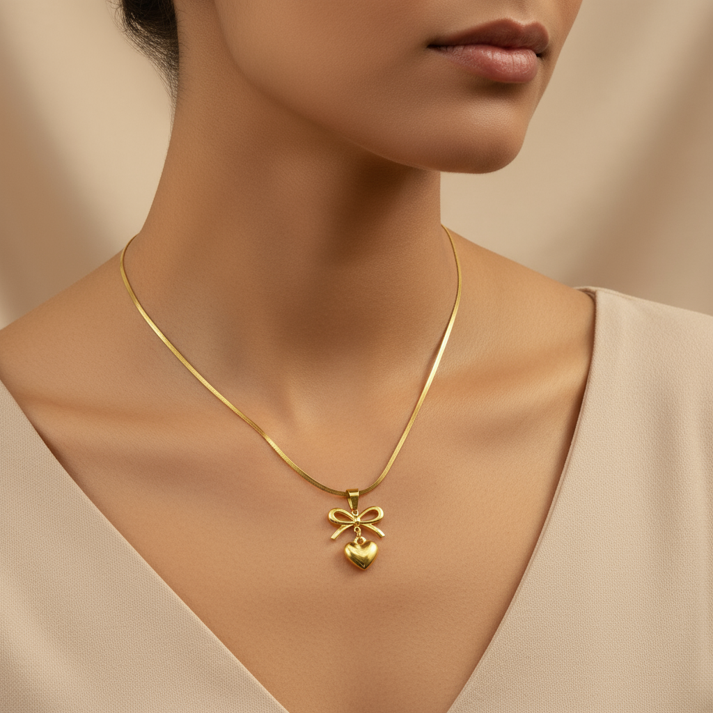Golden Heart Bow Necklace