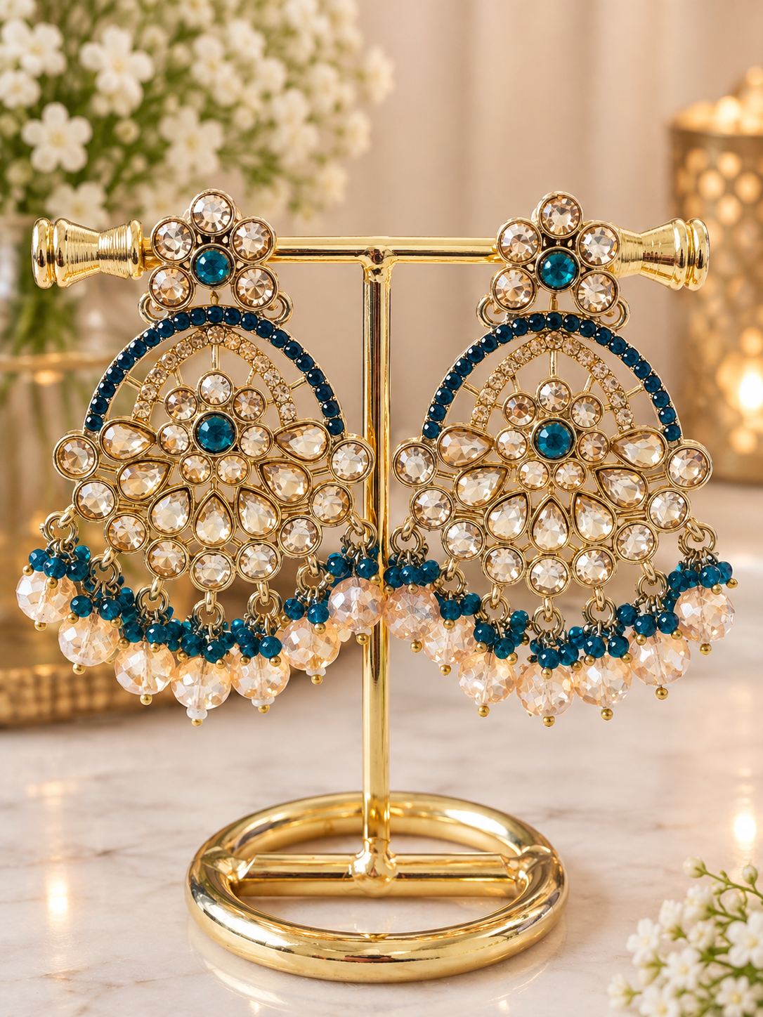 Peacock Blue Chandelier Earrings