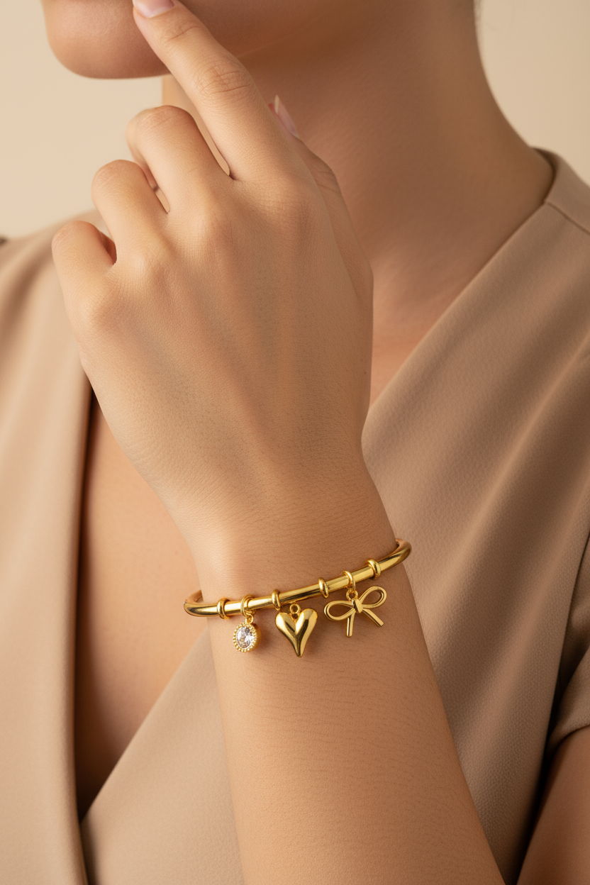 Golden Grace Charm Bangle