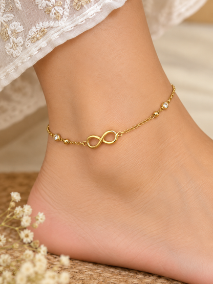 Gold Infinity Symbol Crystal  Anklet