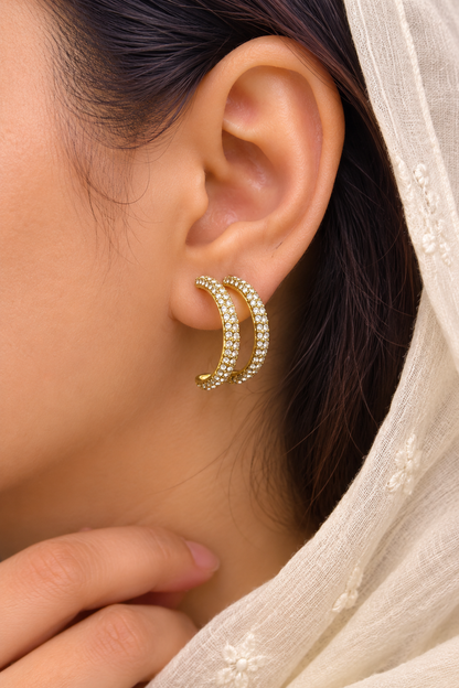 Double Crescent Pave Earrings