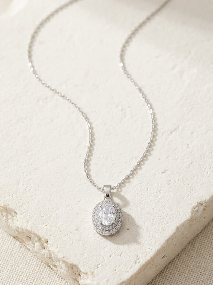 Oval CZ Halo Pendant Necklace