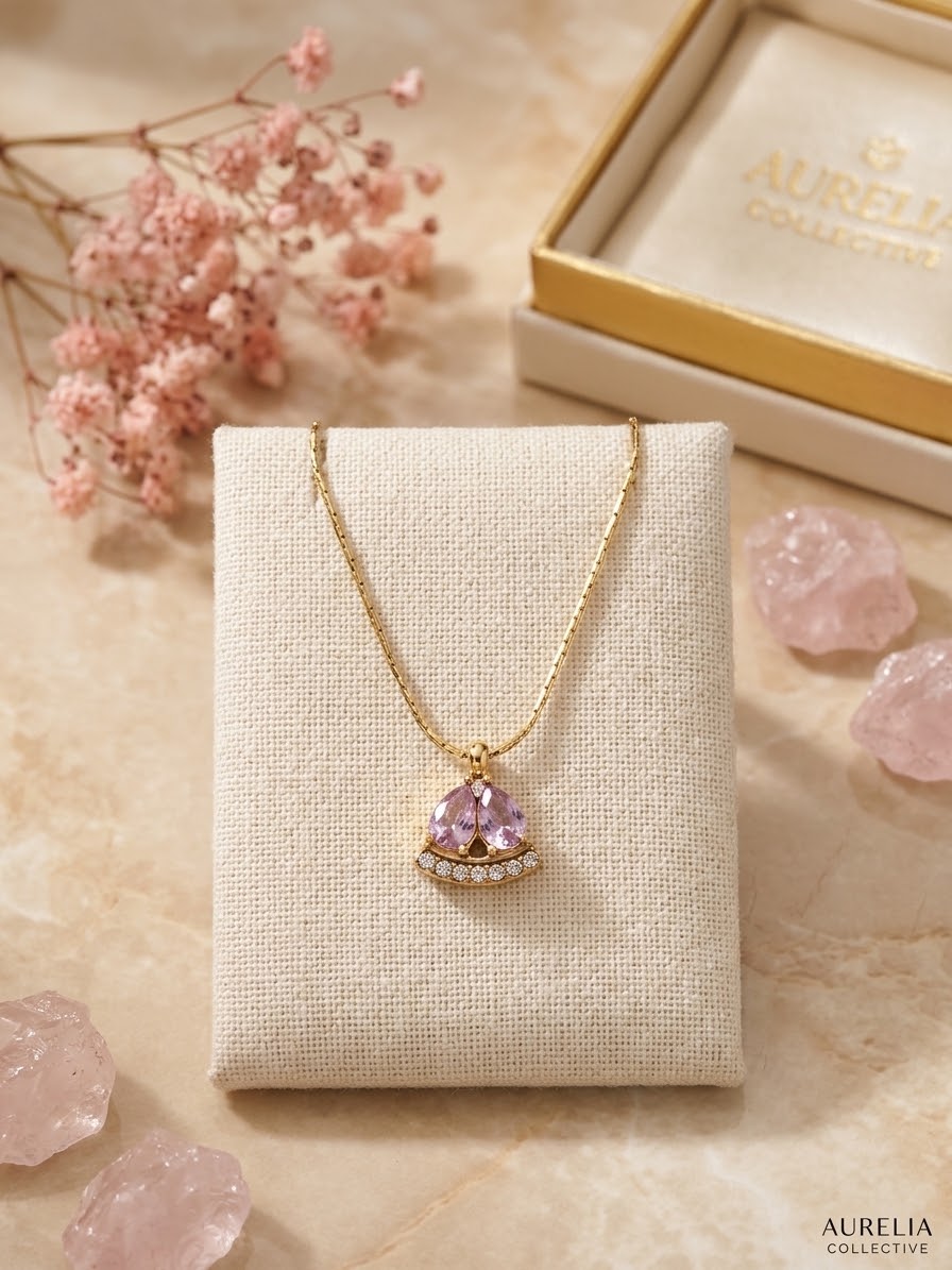 Pink Twin Teardrop Pendant Necklace