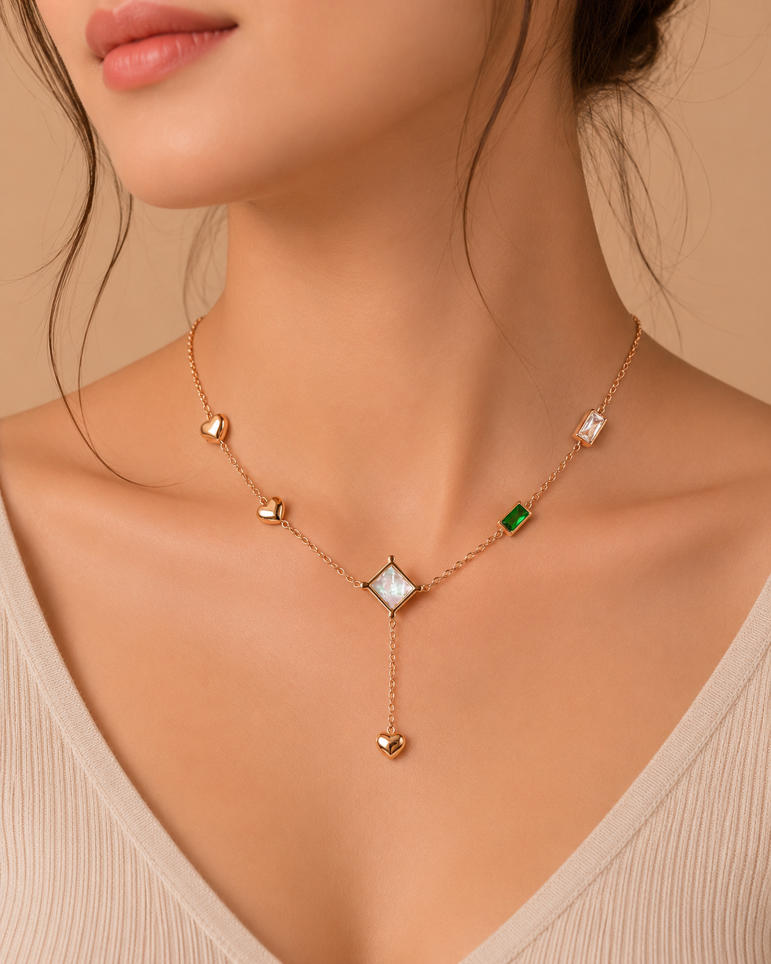 Rose Charm Drop Necklace