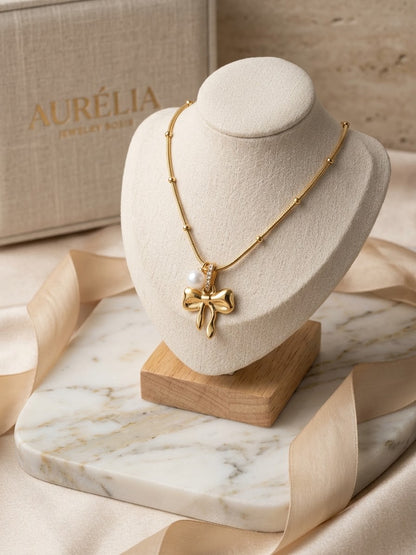 Pearl Bow Charm Necklace