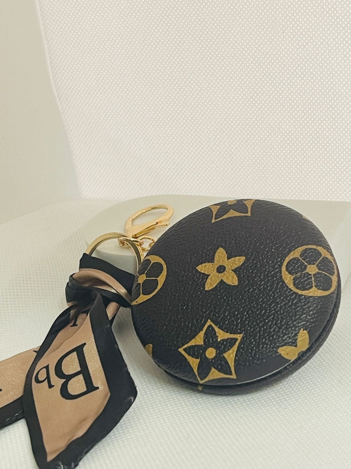 Dark Monogram Compact Mirror Keychain