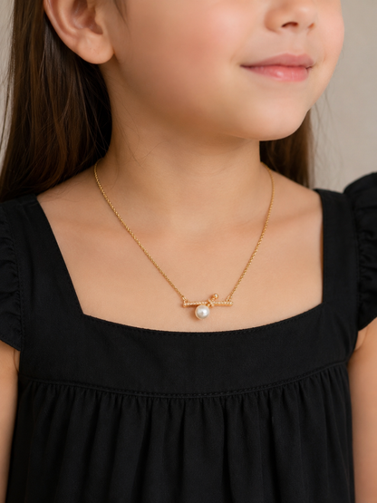 Pearl & Crystal Cross Bar Necklace