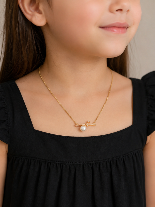 Pearl & Crystal Cross Bar Necklace