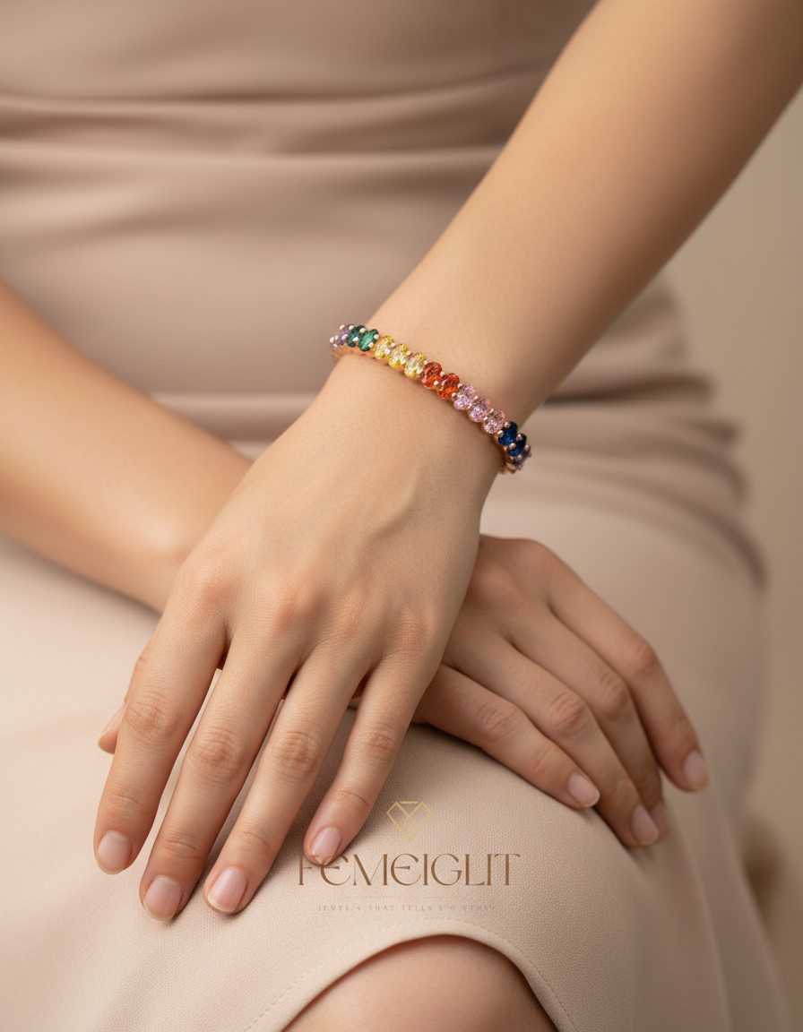 Rose Gold Rainbow Eternity Bangle