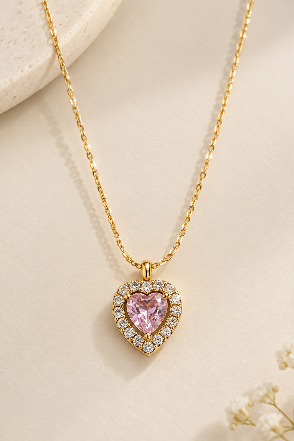 Pink Heart Crystal Necklace