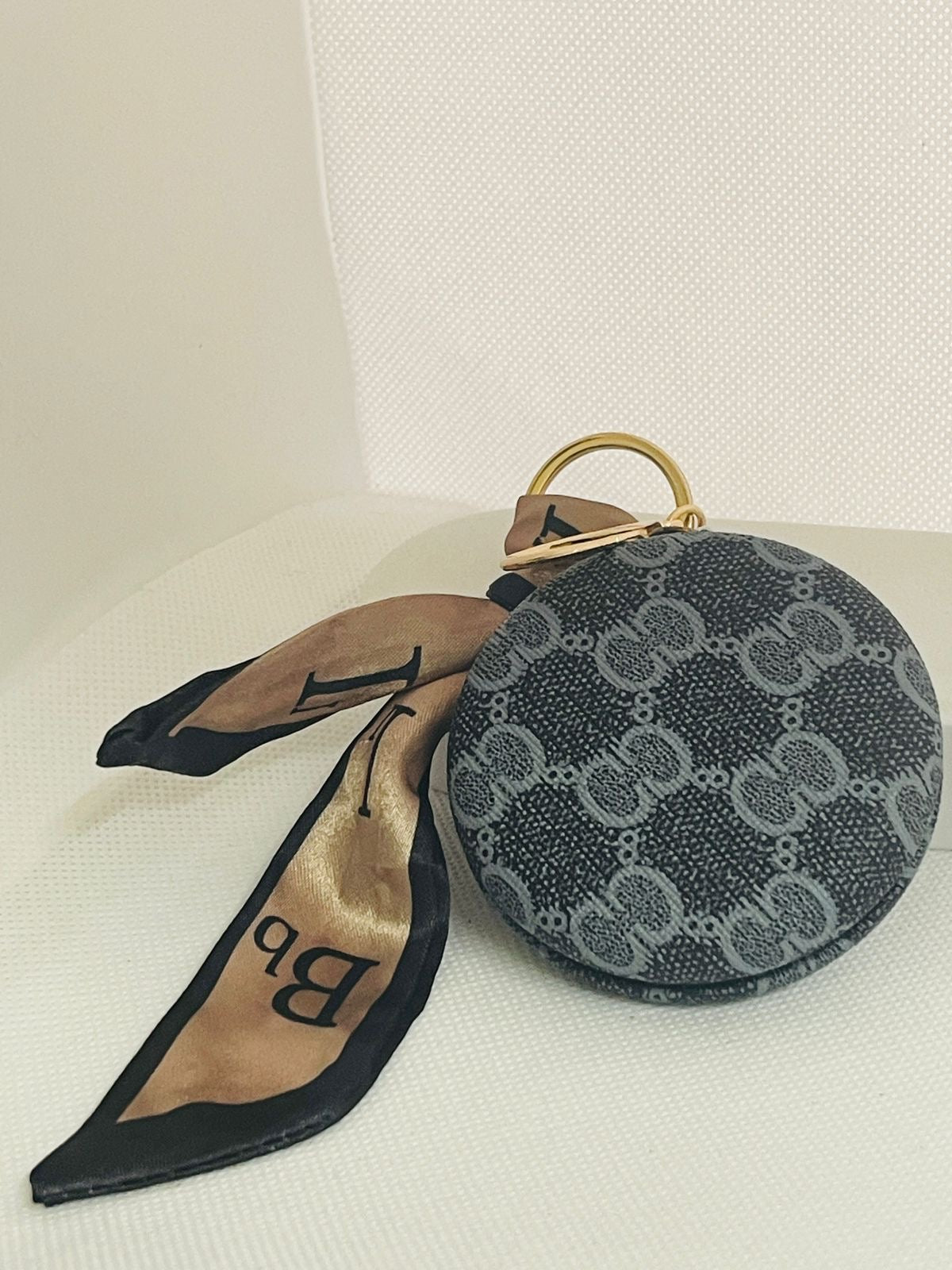Navy Monogram Compact Mirror Keychain