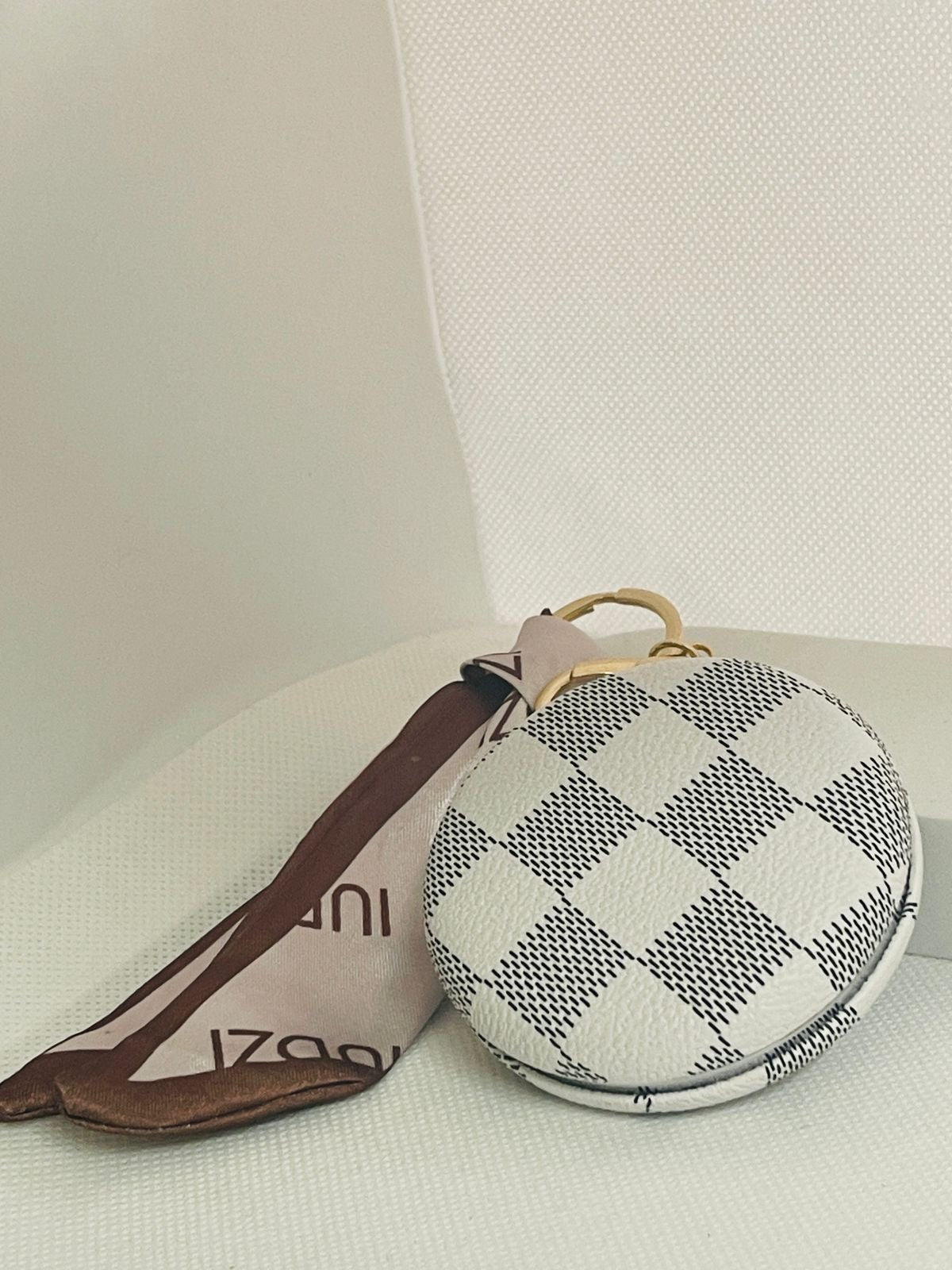 White Checkered Compact Mirror Keychain