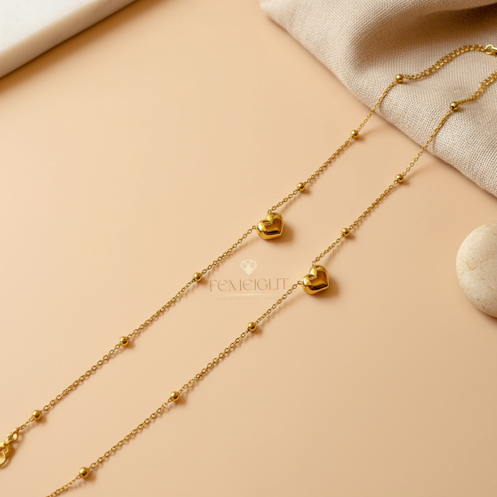 Dainty Heart & Bead Chain Anklet