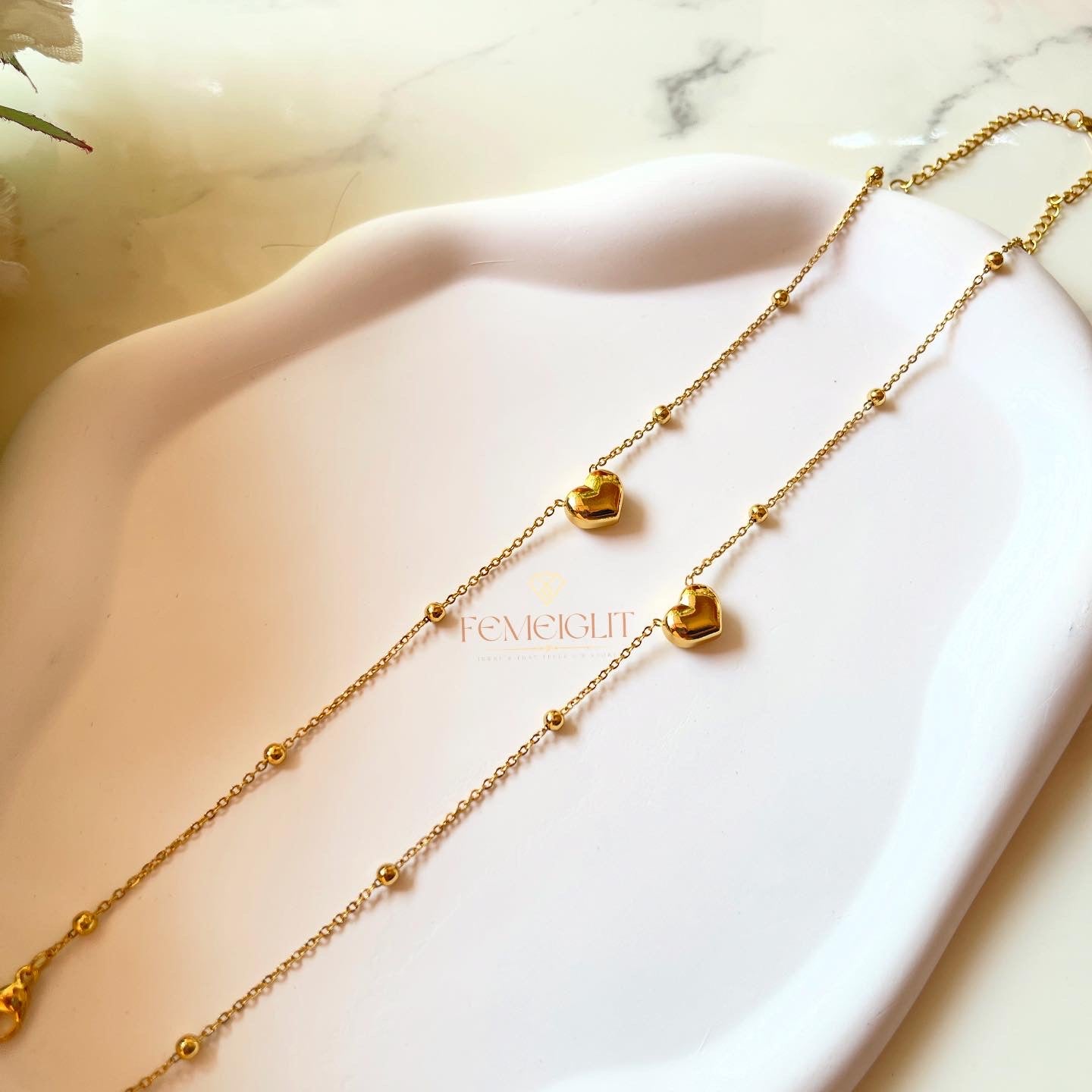 Dainty Heart & Bead Chain Anklet