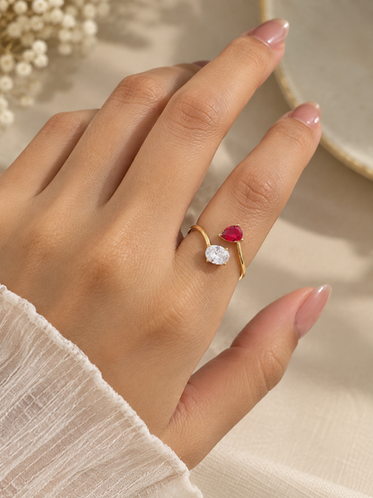 Red & Clear Two-Stone Open Ring