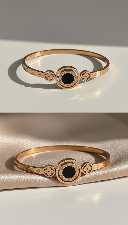 Reversible Monogram Black/MOP Rose Gold Bangle