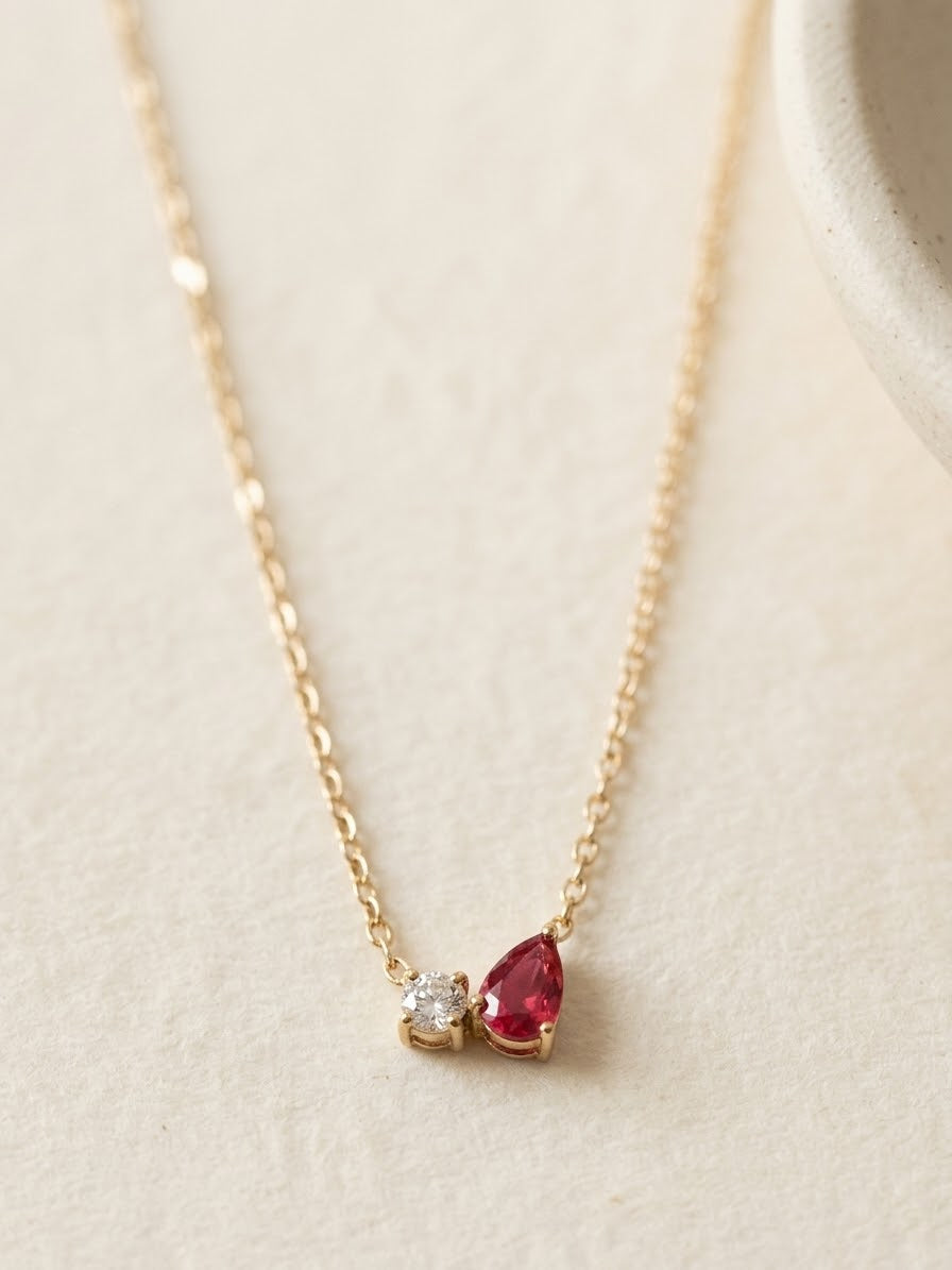 Ruby Pear & Diamond Duo Necklace