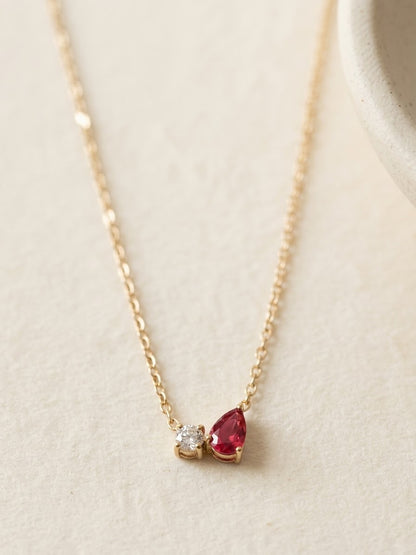 Ruby Pear & Diamond Duo Necklace