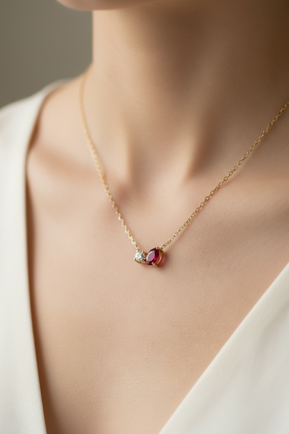 Ruby Pear & Diamond Duo Necklace