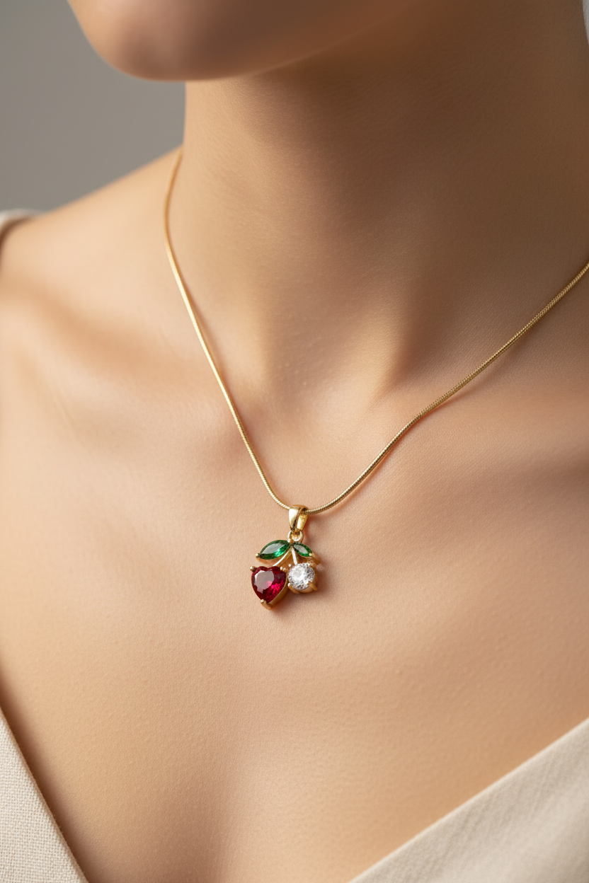 Cherry CZ Pendant Necklace